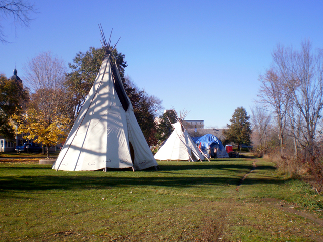 First Nations Teepees and Long House near the Provincial Legislature Buildings.